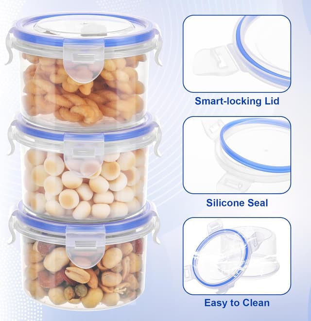 Detalle de Kssvzz 6 Pack 300ml Round Food Containers with Airtight Lids (Leak-proof, Stackable)
