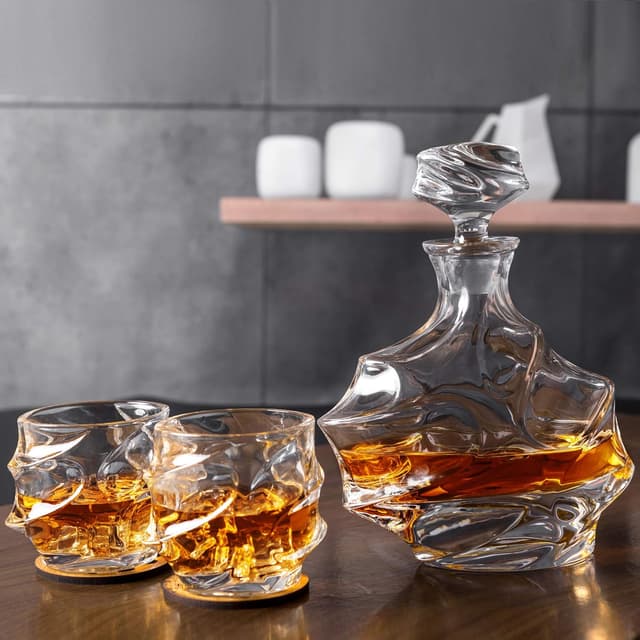 Detalle 1 de KANARS Whiskey-Gläser & Karaffe-Set (750 ml) mit 4 Gläsern, bleifreies Kristall, 5-teilig