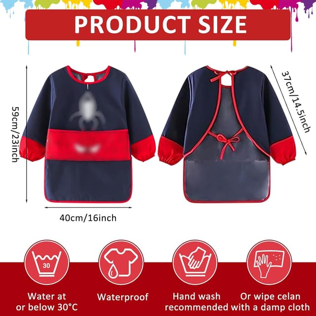 Detalle 2 de Grembiule da pittura per bambini 3-7 anni impermeabile con maniche lunghe e regolabile