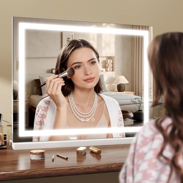 Detalle 2 de ROLOVE 23x18 Inch Lighted Vanity Mirror with 3-Color Dimmable LED & Touch Controls