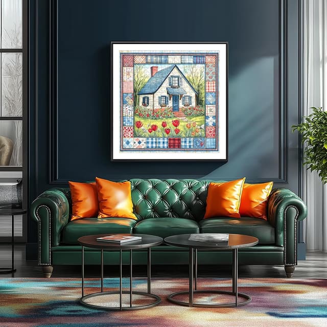 Detalle 2 de Cottage Bloom 500-Piece Jigsaw Puzzle for Adults (20 x 20 in) — Cozy Country House & Tulip Garden Scene