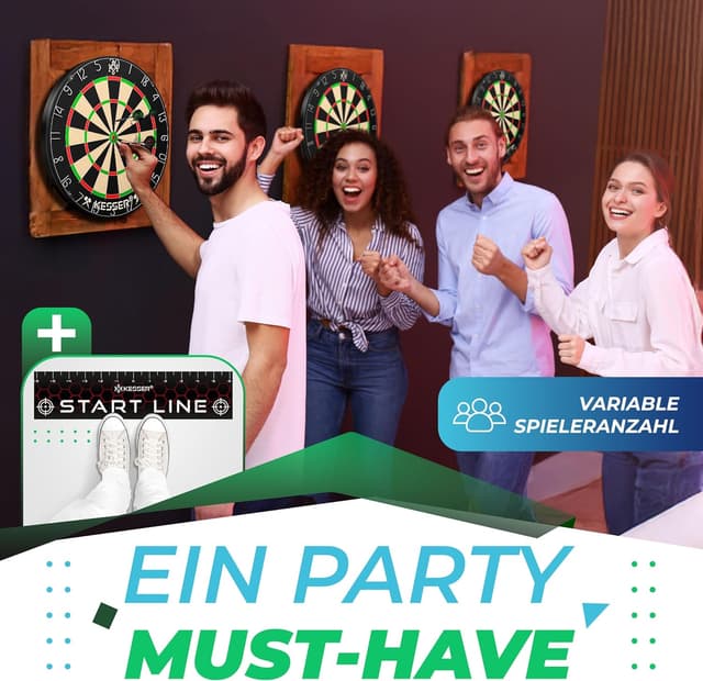 Detalle de KESSER Dartscheibe Sisal mit 9 Dartpfeilen Professional, 24 Pro Flights & Montageset (Steeldart)