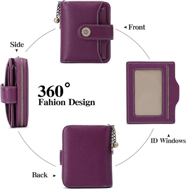 Detalle de SENDEFN Damen Geldbörse klein aus Leder mit RFID-Blocker, Münzfach mit Reißverschluss und Kartenhalter