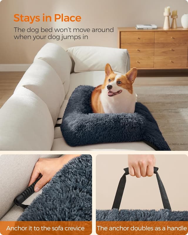 Detalle de Feandrea FluffyHug dog sofa bed cover (PGW222G02) – dark grey, L size for medium dogs