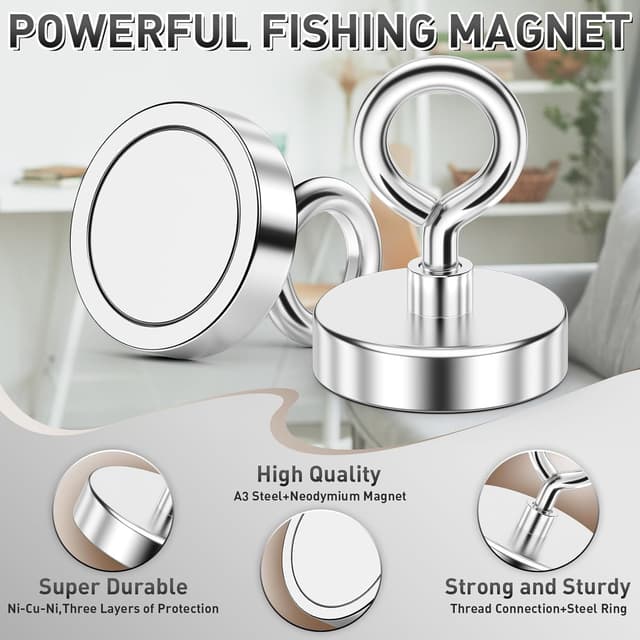 Detalle de Fishing Magnets 90 KG (200 LB) Pulling Force Neodymium Magnet with Lifting Eye-Bolt (1.76 inch diameter)