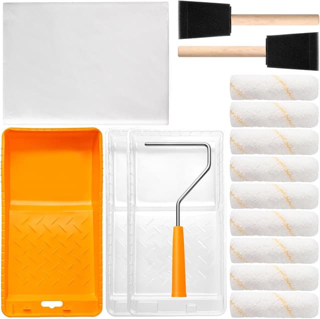 Detalle de Mister Rui small paint roller set (4 inch) with foam brushes, tray and inserts