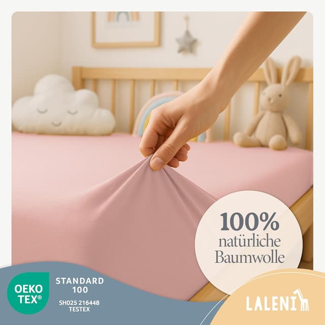 Detalle de Laleni Jersey-Spannbettlaken 80x160 cm für Beistellbett & Stubenwagen, 100% Baumwolle, OEKO-TEX, rosa