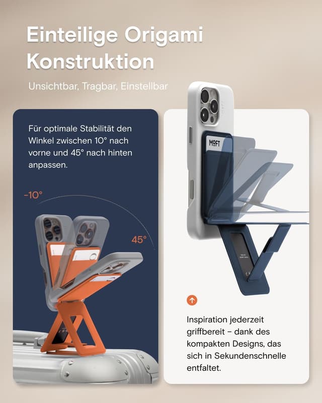 Detalle de MOFT Handy Stativ für Smartphone (Ultra dünn & tragbar) mit MOVAS veganem Leder, MagSafe-Kartenhalter – 3-in-1 Taupe