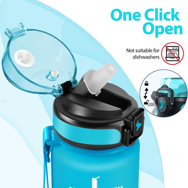 Detalle de Motswedi Gourde 1 l à paille étanche avec repères et marqueur de temps (bleu&violet)