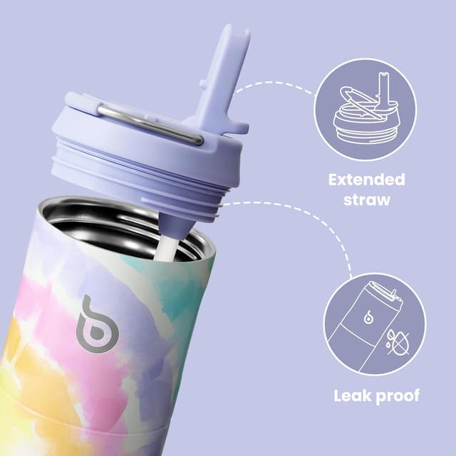Detalle de BOTTLE BOTTLE Stainless Steel Water Bottle 700ml with Straw, Lid & Handle (Cotton Candy)