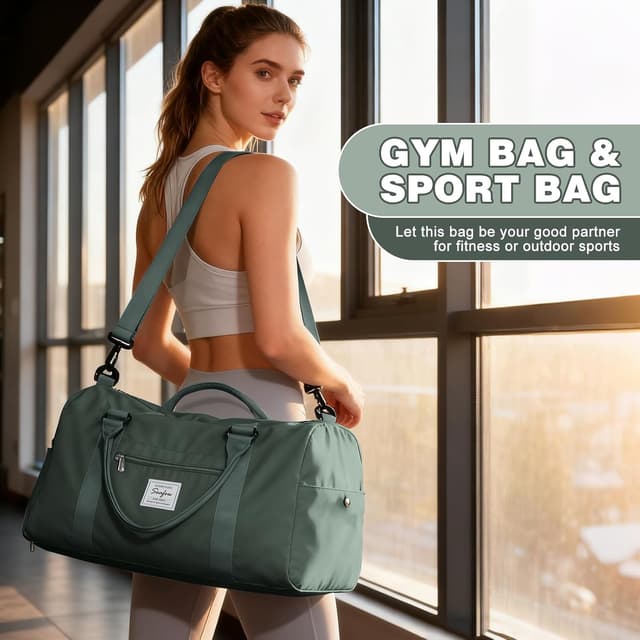 Detalle de WEPLAN Waterproof Gym Bag with Wet Pocket and Separate Shoe Compartment – Army Green