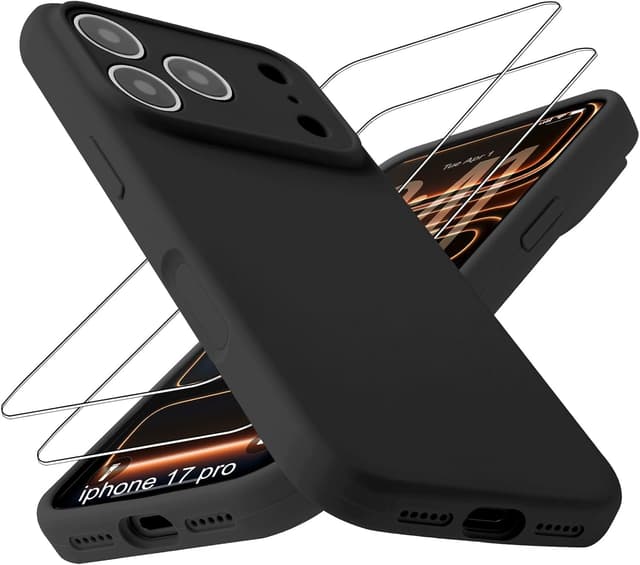 Detalle de OFFCUP Cover per iPhone 17 Pro (6,3") in silicone liquido con 2 vetri temperati, microfibra antigraffio (nero)