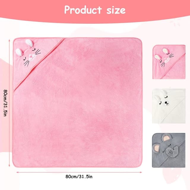 Detalle de Aolso Cape de bain bébé à capuche 3 pièces 80 x 80 cm (corail) Éléphant gris + Chaton rose + Ours blanc