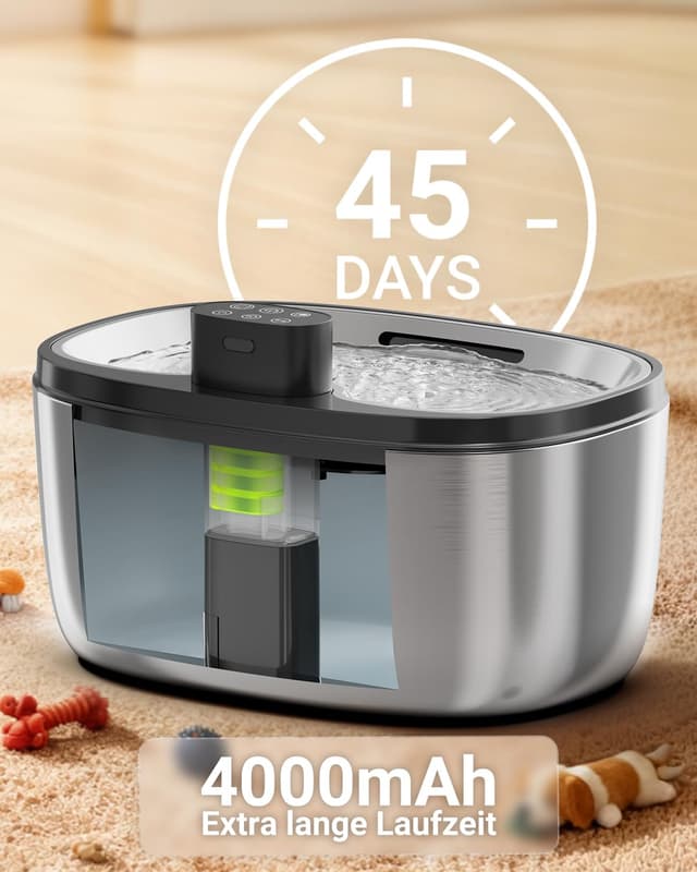 Detalle de Dwarfuarm 5L kabelloser Trinkbrunnen für Hunde & Katzen mit 4.000-mAh-Akku, LED-Sensor und 4-Schicht-Filter