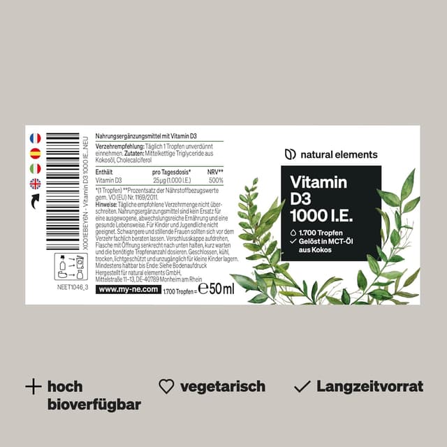Thumbnail 6 de natural elements Vitamin D3 Tropfen 1000 I.E. – 50 ml 💊