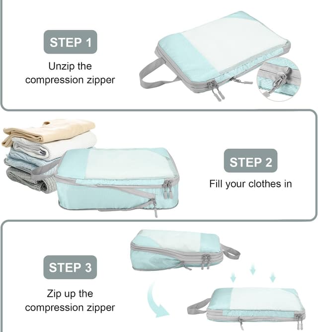 Detalle 2 de Compression Packing Cubes for Suitcases (Set of 5) – Lake Blue