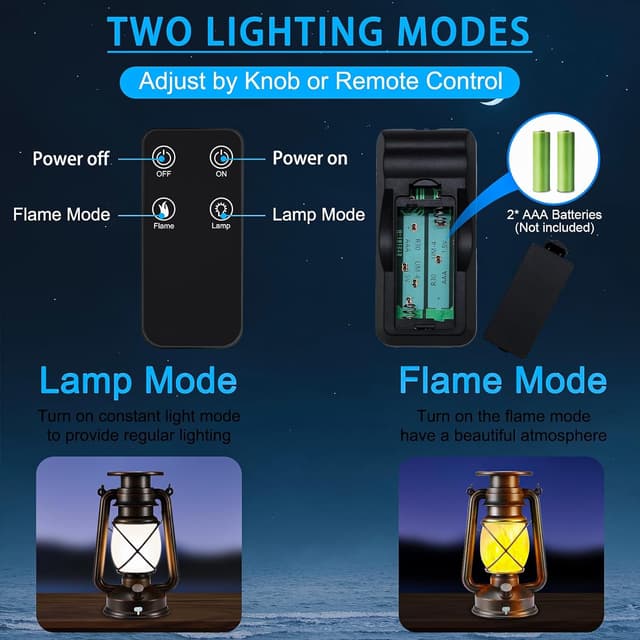 Detalle de Solar Lantern Outdoor Hanging Solar Lights Flickering Flame LED Vintage Lantern (2 Pack) with Auto On/Off & Remote