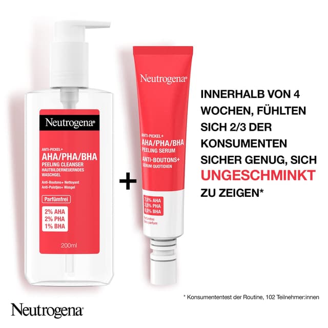 Detalle 2 de Neutrogena Anti-Pickel+ Anti-Pickel Set: Tägliches Waschgel (200 ml) & Tägliches Serum (30 ml) mit Salicylsäure + AHA/PHA