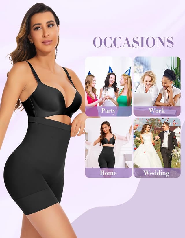 Detalle de YADIFEN Tummy Control Shapewear Shorts for Women with High Waist & Steel-Boned Waistband