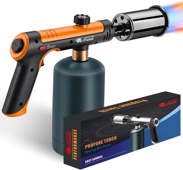 Detalle de ARTFLAMM Powerful Propane Torch Gun with Turbo Mode (Charcoal Torch Lighter, Safety Lock) — Tank Not Included