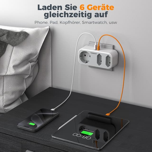 Detalle 2 de TESSAN Mehrfachstecker mit USB, 3-fach