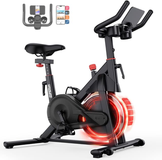 Detalle de Superun exercise bike for home use with adjustable magnetic resistance, LCD display & app