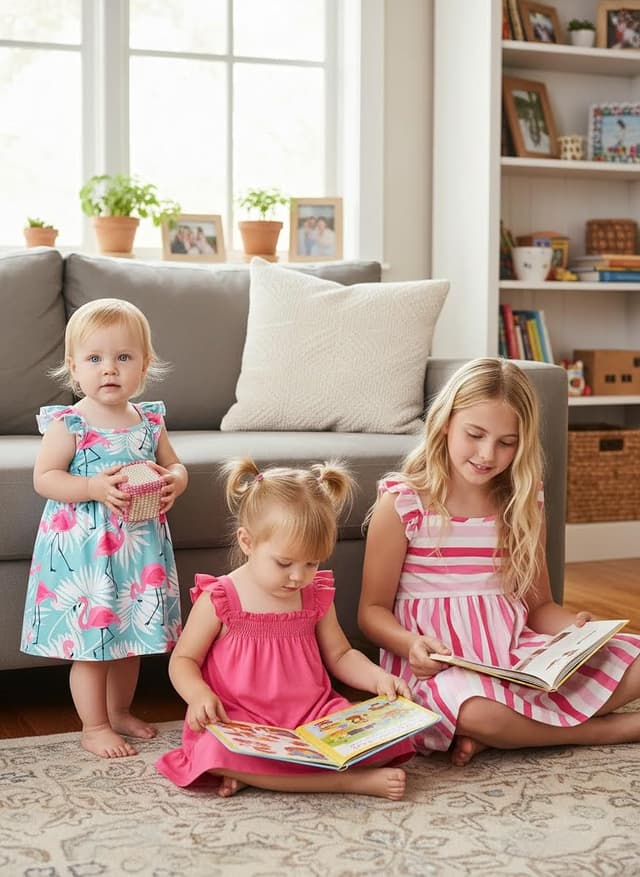 Detalle de PATPAT Multipack Girl Toddler Dresses (Sleeveless Flamingo Striped) — Festival & Everyday Casual Wear