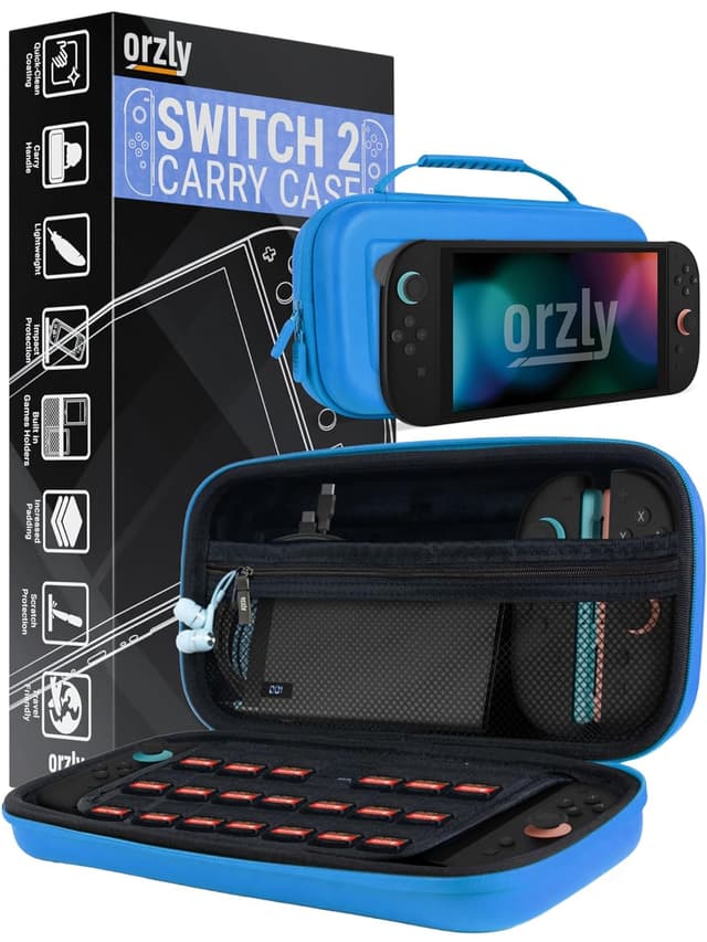Detalle de Orzly Tragetasche für Nintendo Switch 2 (2025) – Hartschalenetui mit 7,9 Zoll Displayschutz & Zubehöraufbewahrung