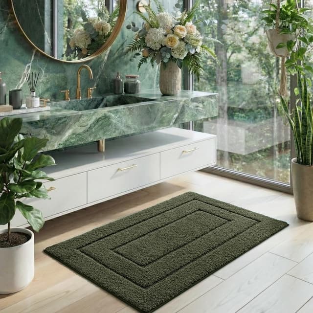 Detalle de DEXI Bath Mat 60 x 110 cm in green – extra soft, absorbent microfiber with non-slip backing