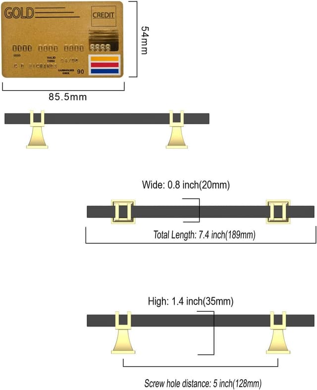 Detalle de Lot de 10 poignées de meuble Amerdeco Noirdoré 128 mm avec vis