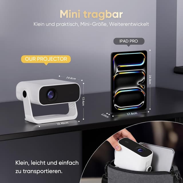Thumbnail 6 de 2026 Smart Mini Beamer mit Android 14, Full HD 1080p, WiFi 6 & BT 5.2 – integrierte App-Nutzung