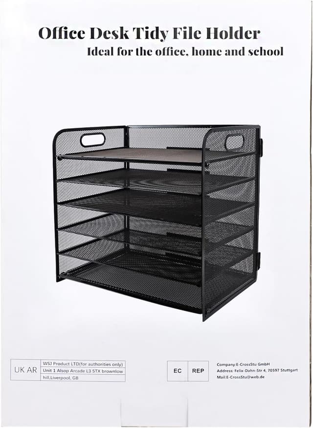 Detalle 2 de Paper Letter Tray with Handle (5-Tier Metal Mesh) A4 Desk File Organiser in Black