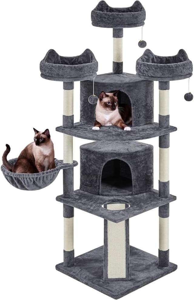 Detalle de Yaheetech Albero Tiragraffi per Gatti Adulti con Sisal Naturale, Torre 55 x 55 x 174 cm, Grigio Scuro