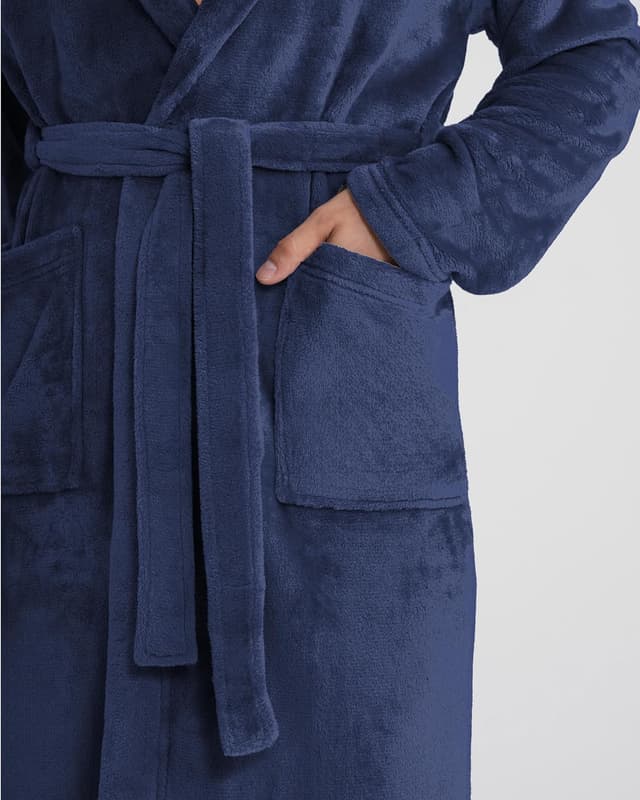 Detalle de Twinzen Kuschelfleece Morgenmantel mit Kapuze (unisex) – weich, warm & bequem, S (schwarz)