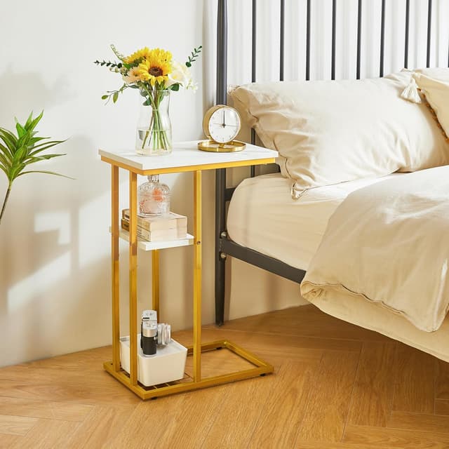 Detalle 2 de YMYNY Tavolino laterale a forma di C HST004W (marmo bianco e oro) 40 x 26 x 61,5 cm