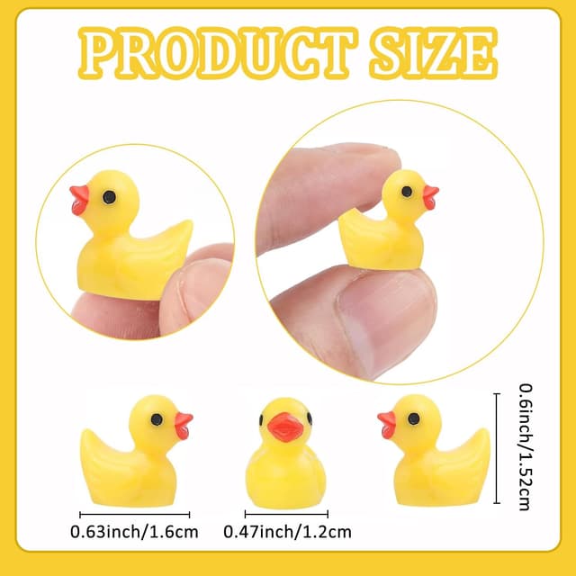 Detalle 2 de YsesoAi 100Pcs Mini Resin Ducks (Tiny Yellow Duck Figurines) for Dollhouse, Garden & DIY Decor