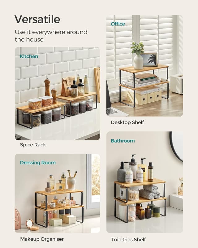 Detalle 2 de SONGMICS KCS200B01 Spice Rack set of 2 cupboard shelf organisers (expandable, stackable)