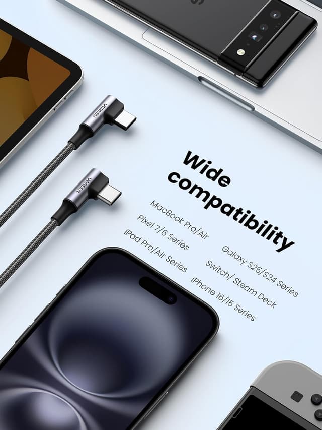 Detalle de UGREEN USB C cable 100W right angle