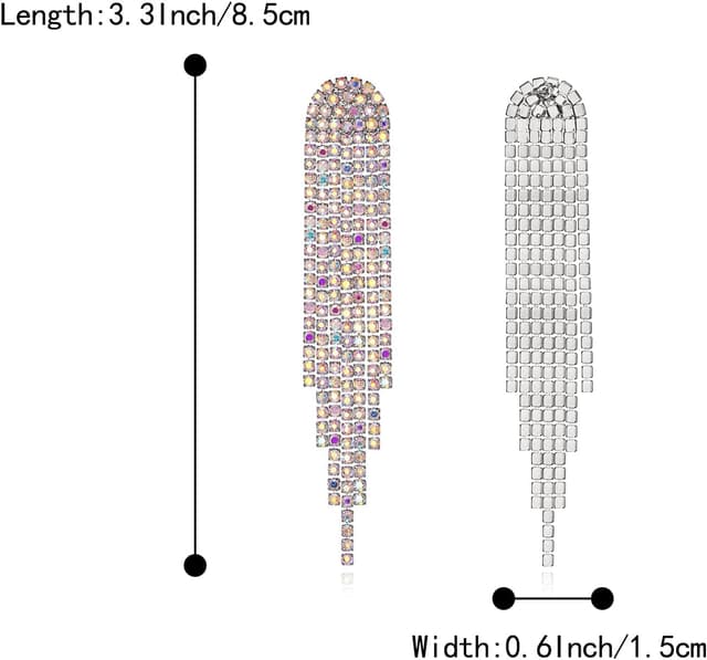 Detalle de Boucles d’oreilles longues gouttes en cristal autrichien Clearine (ton d’argent) à strass