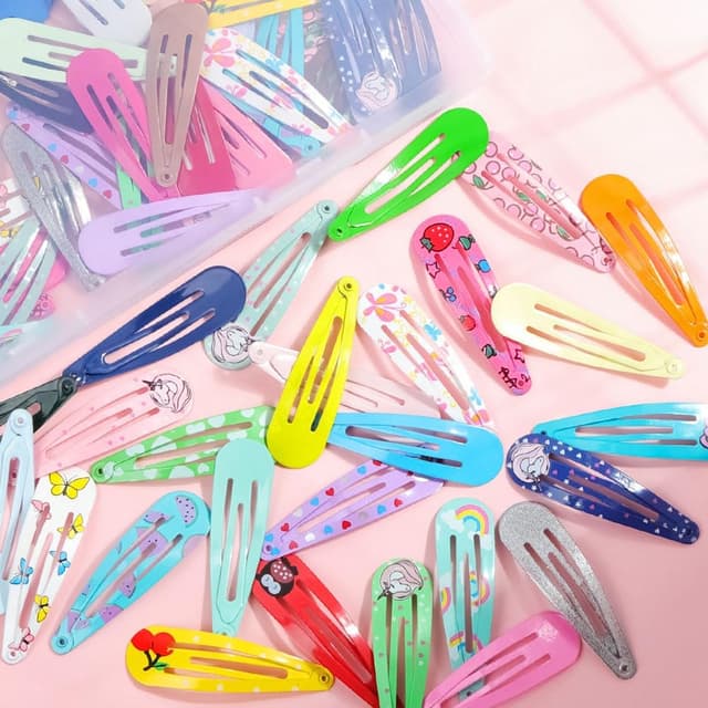 Detalle de LOPHE set da 110 mollette per capelli bambina (fermagli da 5 cm) con scatto in metallo colorato