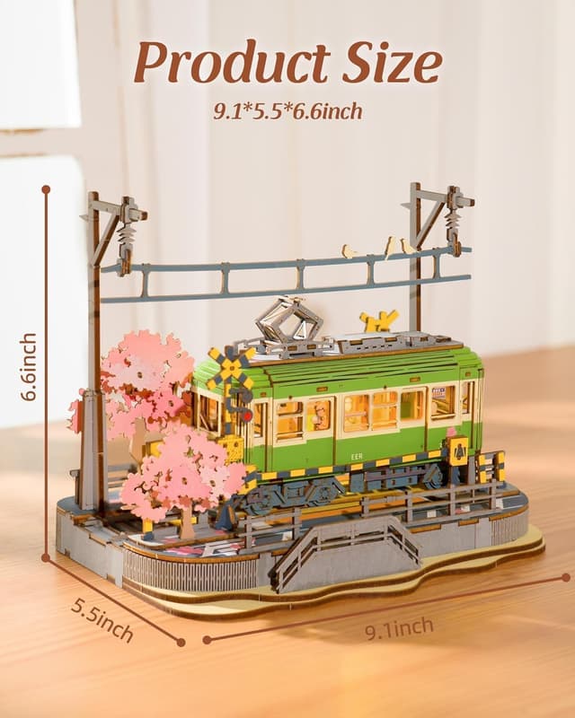 Detalle de ROWOOD Puzzle 3D en bois Sakura Journey – maquette de tramway japonaise avec éclairage LED
