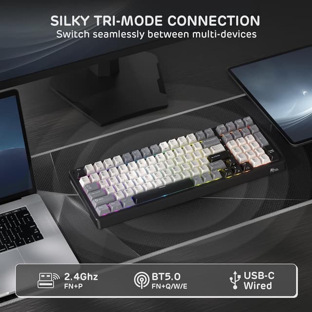 Detalle de RK Royal Kludge F99 Wireless Mechanical Keyboard with Number Pad (Tri-Mode, Hot-Swappable, 5000mAh)
