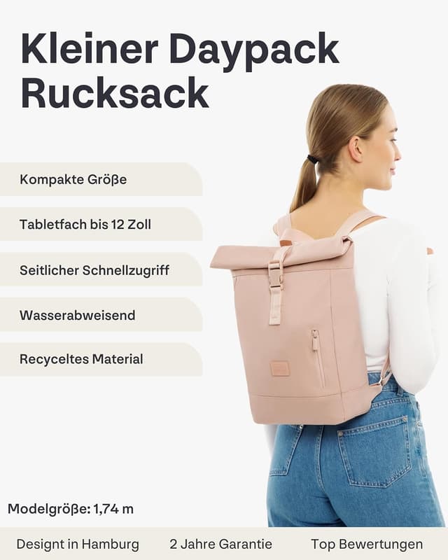 Detalle de Johnny Urban Rolltop Rucksack Robin Small (12 Zoll Laptopfach) – kleiner Tagesrucksack für Uni, City & Business