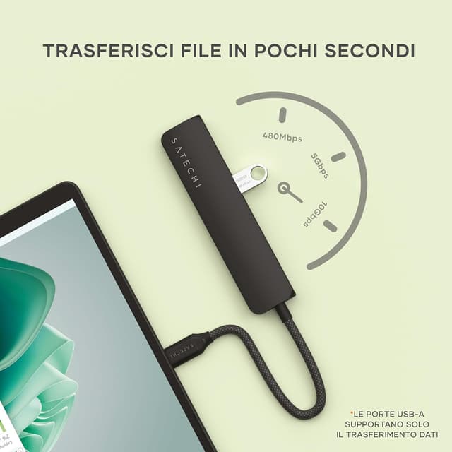 Detalle de SATECHI Hub USB-C 6 in 1 Slim Plus con ricarica PD fino a 100W, HDMI 4K@60Hz e lettori SD/microSD