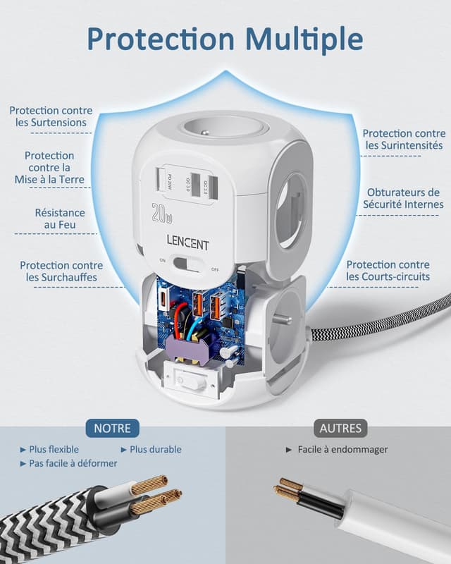 Thumbnail 4 de LENCENT Cube rallonge 7 en 1 Fiche Plate