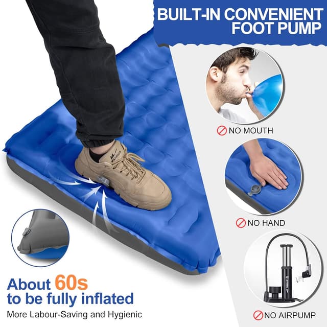 Detalle de Isomatte Camping mit Fußpumpe, integrierten Kissen und 12 cm Aufbauhöhe