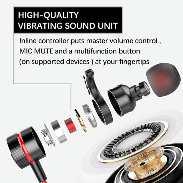 Detalle de KASOTT SoundMaster Pro V1 Gaming Earphones with Dual Audio Drivers, In-Line Mic & Mute Control (3.5mm)