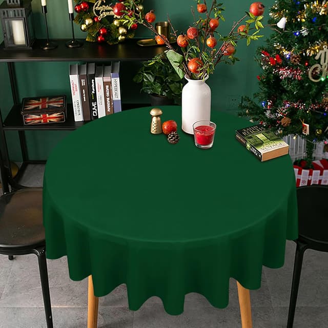 Detalle 2 de sancua Round Tablecloth (60 Inch) - Water Resistant, Spill Proof, Washable Polyester in Hunter Green