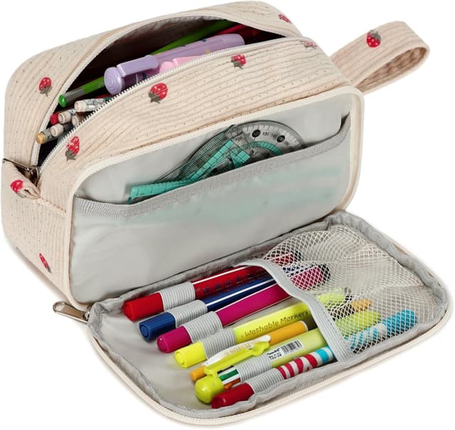 Thumbnail 6 de LOIDOU Federmäppchen für Mädchen (groß) mit Erdbeer-Muster – Schreibwarenbeutel für Schule, Studium & Büro