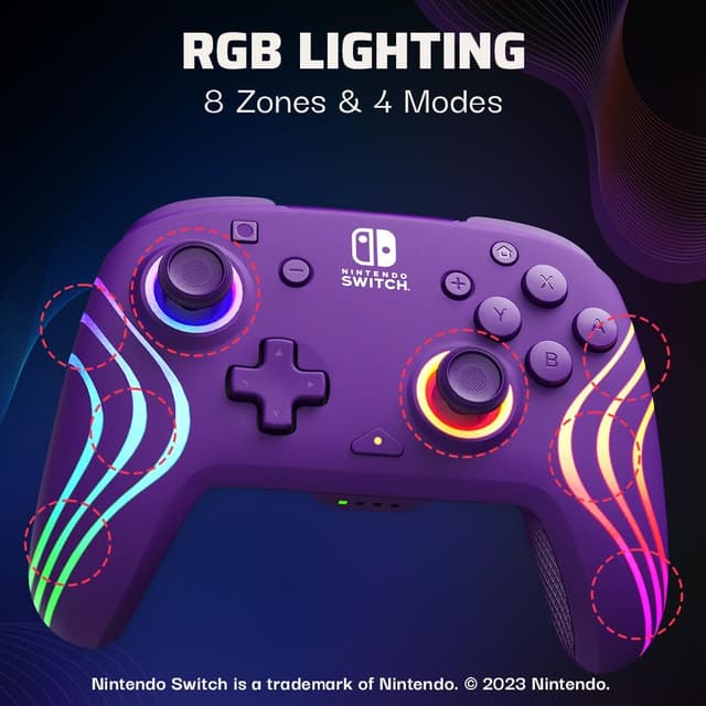 Detalle 2 de PDP Afterglow Wave Wireless Pro Controller (Full Motion) pour Nintendo Switch / Switch OLED – éclairage RVB à 8 zones